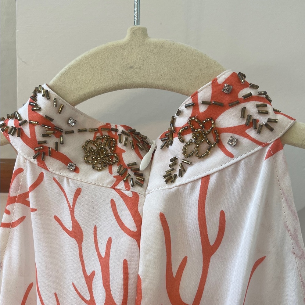 MICHAEL Michael Kors Silk Coral Print Halter Top with Embellished Waist, Size 10 - Picture 5 of 16